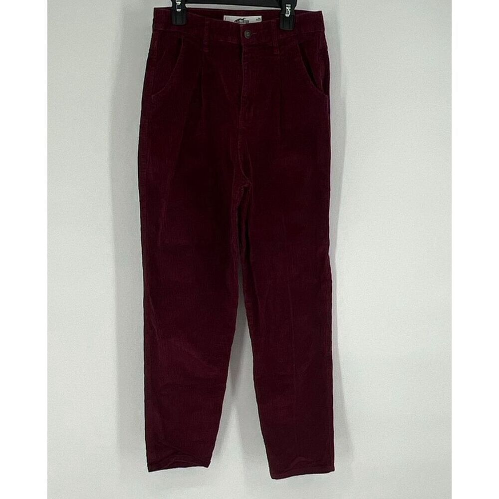 HOLLISTER Womens Corduroy Pants W25‎ Burgundy Ultra High Rise Straight Leg Y2K